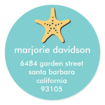 Beach starfish address labels yellow blue stickers