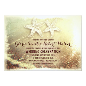Beach starfish couple and sea wave beach wedding 5x7 paper invitation card