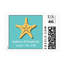 Beach starfish modern wedding save the date stamps