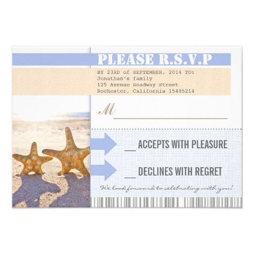 beach starfish wedding rsvp tickets custom announcements