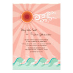 Beach Summer Pink Sun Aqua Waves Wedding Invite invitations