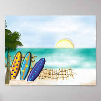 Beach Sunny Sea View Surf boards Poster Print