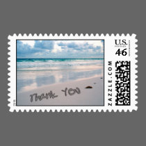 Beach Sunset Thank You Sand Writing postage