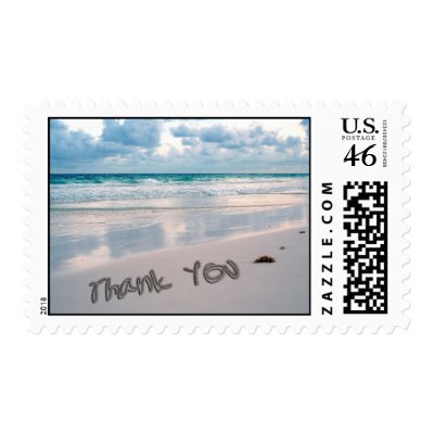 Beach Sunset Thank You Sand Writing Postage Stamp