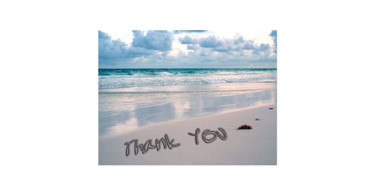 Beach Sunset Thank You Sand Writing Postcard Zazzle