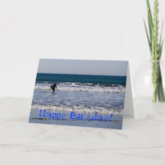 Beach Surfing Happy Birthday card
