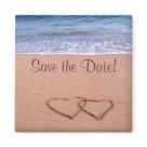 square_magnet - Sandy tropical beach with two hearts drawn in the sand.  Easily add your own text to this design. Thousands of wedding and save the date magnets re available  in my gallery and the perfectpostage gallery.   If you would like custom graduation, wedding, monogram or other special occasion save the date magnets, please visit Perfect Postage       