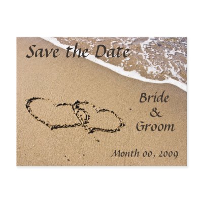 Beach Theme Hearts Save the Date postcards