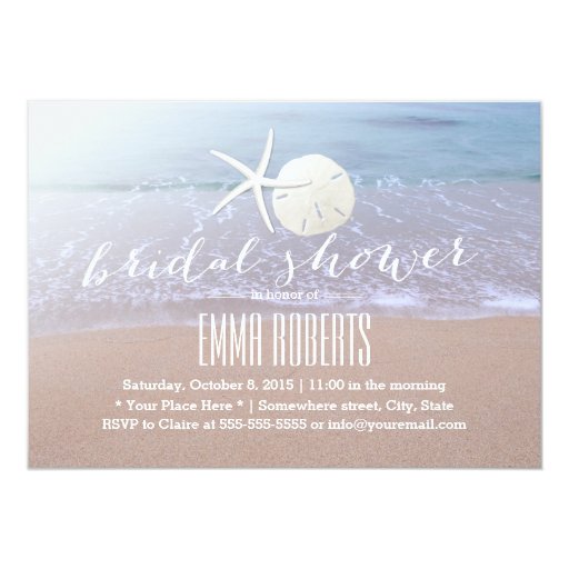 Beach Theme Starfish & Sand Dollar Bridal Shower Custom Invite (front side)