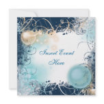 Beach theme wedding elegant party blue cream invite