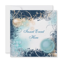 Beach theme wedding elegant party blue cream invite