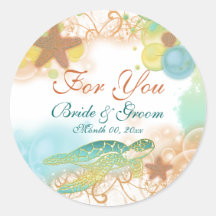 Beach theme wedding favor "For you" Round Stickers