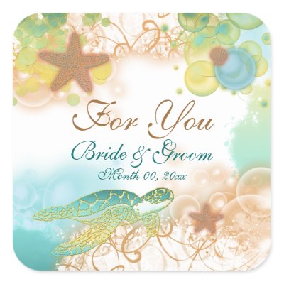 Beach theme wedding favor &quot;For you&quot; Square Sticker