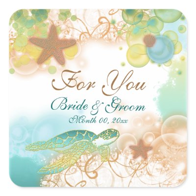 Beach theme wedding favor &quot;For you&quot; Square Sticker