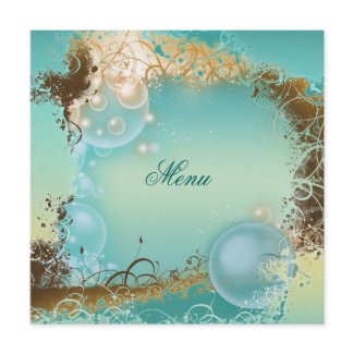 Beach theme wedding menu aqua invitation