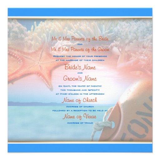 Beach theme wedding tropical cruise custom invites