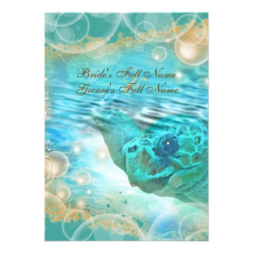 Beach theme wedding turtle blue personalized announcement