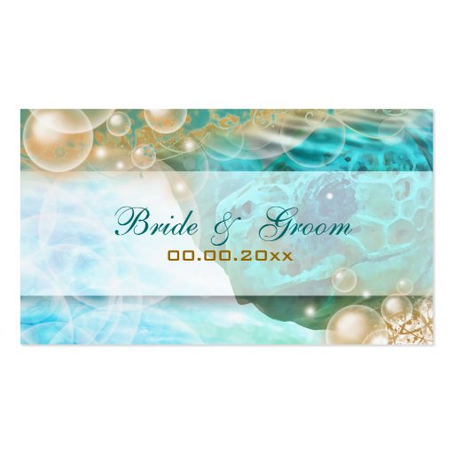 Beach theme wedding turtle "table number" business cards (back side)