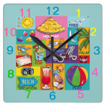 Beach Time Collage wall clock