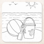 Beach Toys Adult Coloring Paper Coaster
