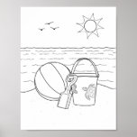 Beach Toys Adult Coloring Poster