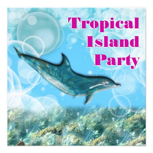 Beach tropical island birthday party personalized invitations
