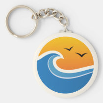 Beach tropical wave with birds on CREAM keychain