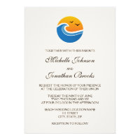 Beach tropical wave with birds wedding invitation