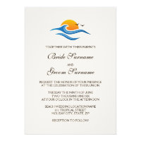 Beach tropical wave with birds wedding invitation