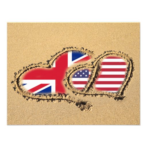 Beach UK And USA Love Hearts Custom Invitations