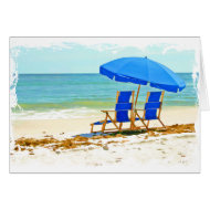 Beach, Umbrella and Chairs at the Shore Greeting Cards