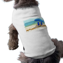 Beach, Umbrella and Chairs at the Shore Dog Tee Shirt