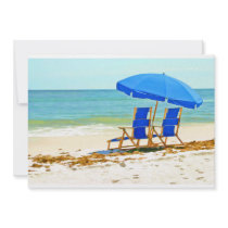 Beach, Umbrella and Chairs at the Shore Custom Invite