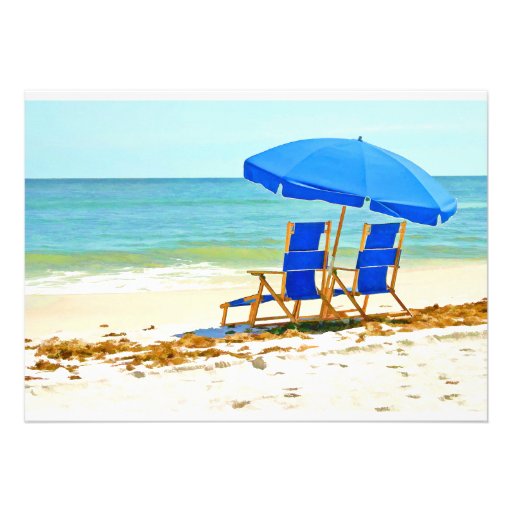 Beach, Umbrella and Chairs at the Shore Custom Invite