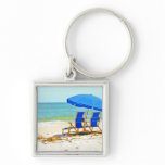 Beach, Umbrella and Chairs at the Shore Keychain