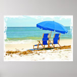 Beach, Umbrella and Chairs at the Shore Posters