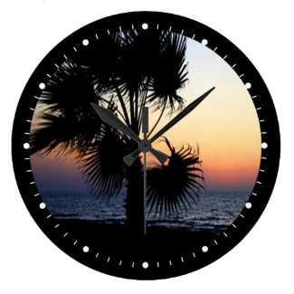 Beach View with Palm Tree Wall Clock