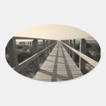 Beach Walk in Sepia Oval Stickers
