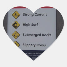 Beach Warning Sign Heart Sticker