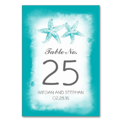 Beach Wedding Blue Table Number Cards Place Cards Table Card