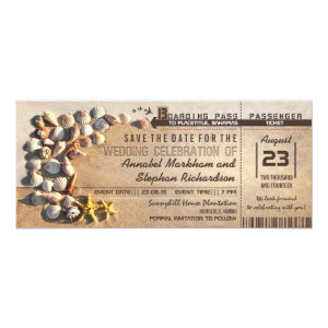 beach wedding boarding pass tickets save the date 4x9.25 paper invitation card