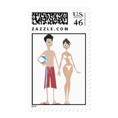 Beach Wedding Couple Postage Stamps