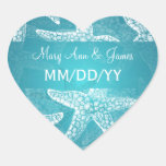 Beach Wedding Date Starfish Blue Heart Sticker
