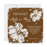 Beach Wedding Grunge Hibiscus Chocolate Brown Custom Invitations