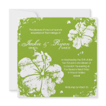 Beach Wedding Grunge Hibiscus Lime Green Announcements