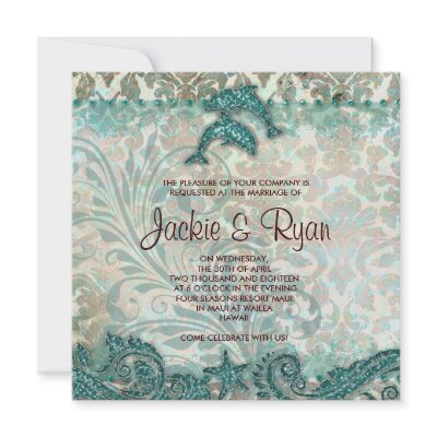 Beach Wedding Invitation Dolphins Vintage Teal by WeddingShop88