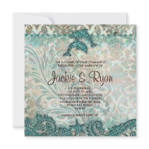 Beach Wedding Invitation Dolphins Vintage Teal