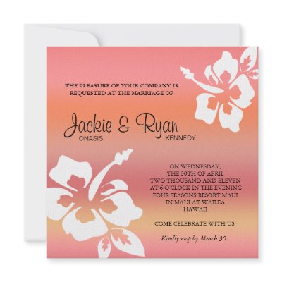 Beach Wedding Invitation Hibiscus Coral Orange by WeddingShop88
