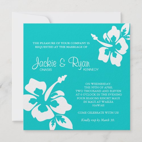 Beach Wedding Invitation Hibiscus Flower Blue invitation