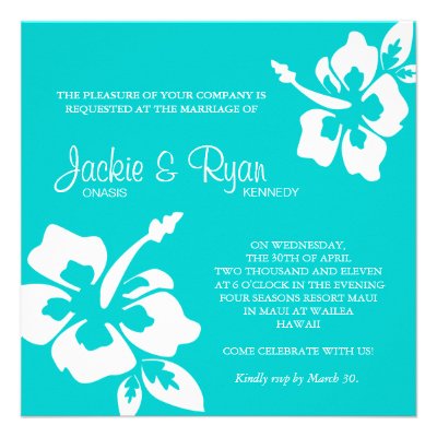 Beach Wedding Invitation Hibiscus Flower Blue